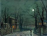 John Atkinson Grimshaw Famous Paintings - The Old Hall Under Moonlight